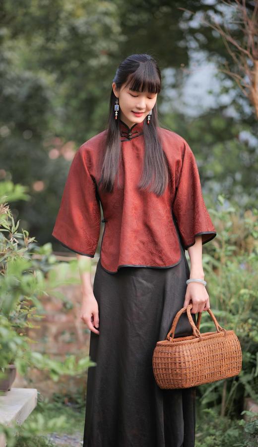 漫物记大玫瑰红云纱立领斜襟上衣XYS-w104 商品图3