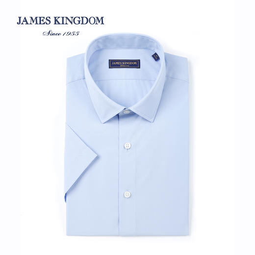 【 1件99/2件180/3件258】占姆士短袖易打理衬衫纤维混纺男士商务修身纯色夏季职业白色衬衣 商品图1