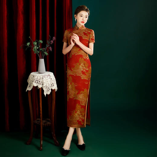 仿香云纱新款复古民族风宴会旗袍GX-373029 商品图0