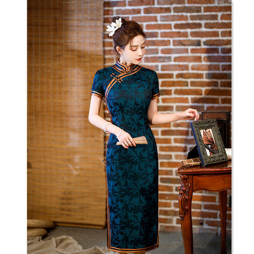 复古民族风仿醋酸，提花长款旗袍GX-373055 商品图2