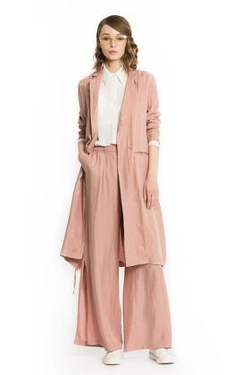 SINGLY 藕粉色镂空长风衣 1182