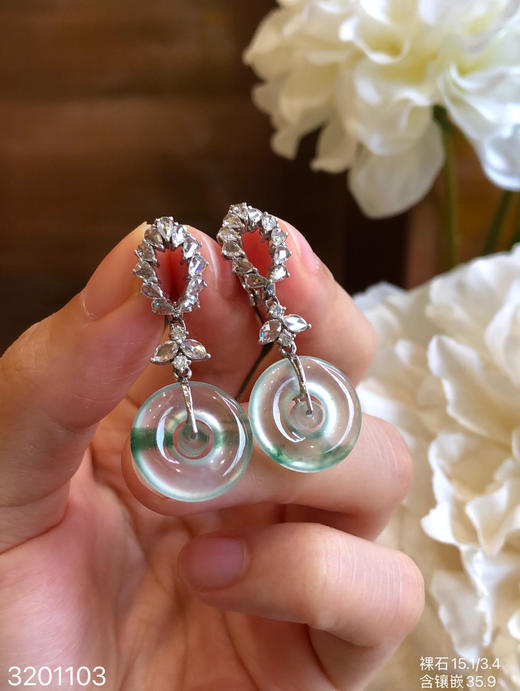 玻璃飘翠平安扣耳坠 52999【3201103】 商品图1