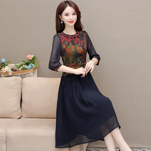 时尚圆领七分袖，气质休闲连衣裙QYM-K508-L 商品图1