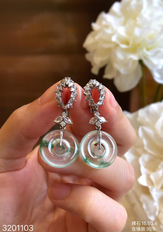 玻璃飘翠平安扣耳坠 52999【3201103】 商品图5