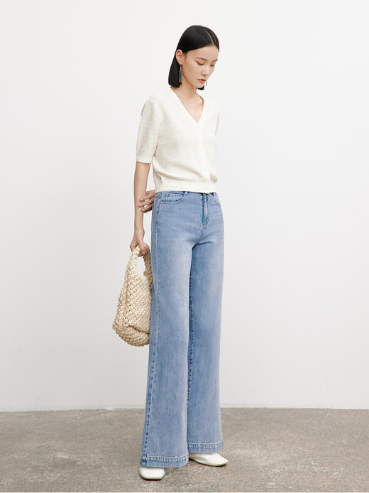 MM麦檬商场同款春装女2023年新款冰丝米色v领法式T恤女5E3130681 商品图2