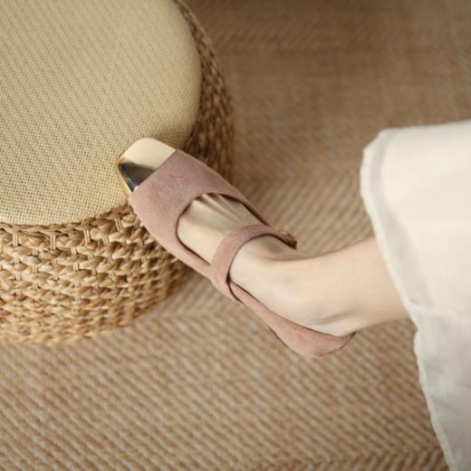 南茴NANHUI防踢头甜美气质风平底单鞋#8176-2  羊京绒鞋面，透气舒适，材质柔软细腻，防潮有质感 商品图3