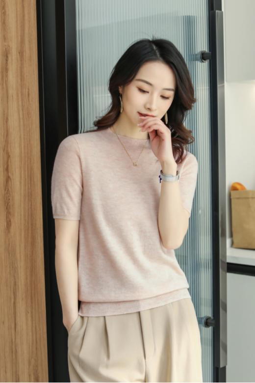 【韩国柏奥玛2023春夏百搭女装时尚针织短袖22861款】100%澳洲进口绵羊毛，双向调温，吸湿排汗​ ，圣罗兰同款 商品图1