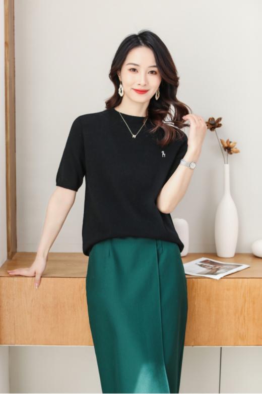 【韩国柏奥玛2023春夏百搭女装时尚针织短袖22861款】100%澳洲进口绵羊毛，双向调温，吸湿排汗​ ，圣罗兰同款 商品图9