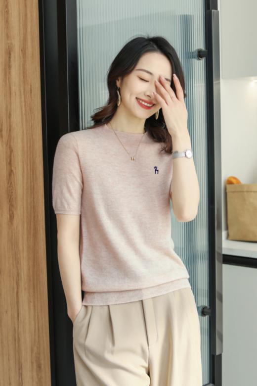 【韩国柏奥玛2023春夏百搭女装时尚针织短袖22861款】100%澳洲进口绵羊毛，双向调温，吸湿排汗​ ，圣罗兰同款 商品图7