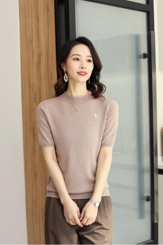【韩国柏奥玛2023春夏百搭女装时尚针织短袖22861款】100%澳洲进口绵羊毛，双向调温，吸湿排汗​ ，圣罗兰同款 商品图2