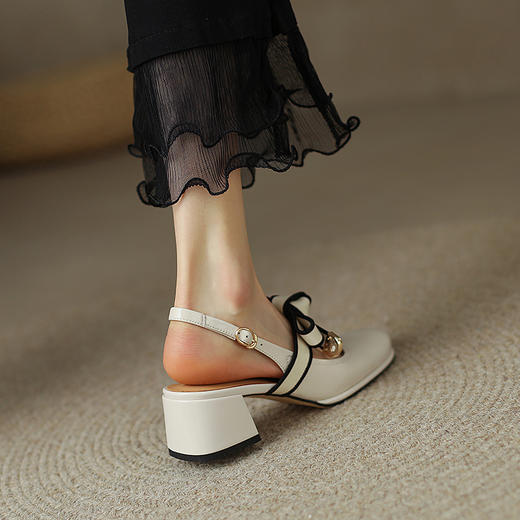 一字带蝴蝶结，方头粗跟高跟鞋YF-D20106-2 商品图8