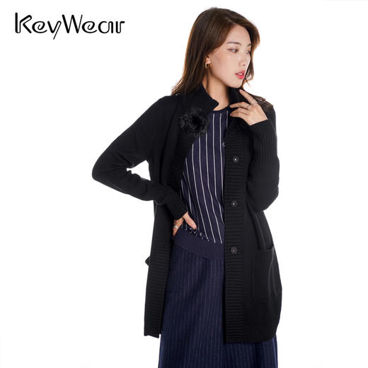 奇威【 100%羊毛 】立领针织开衫 中长款外套10009062 商品图9