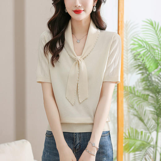 冰丝针织衫t恤薄款上衣，蝴蝶结洋气减龄小衫CC-101-91243 商品图5
