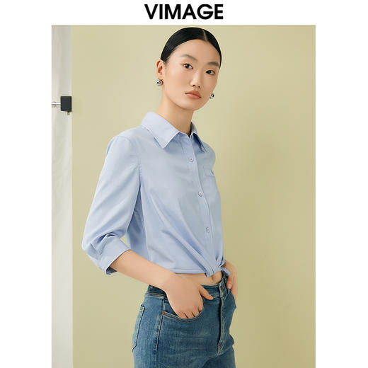 VIMAGE纬漫纪夏季新款百搭小众设计感短款衬衣衬衫V1909517 商品图2