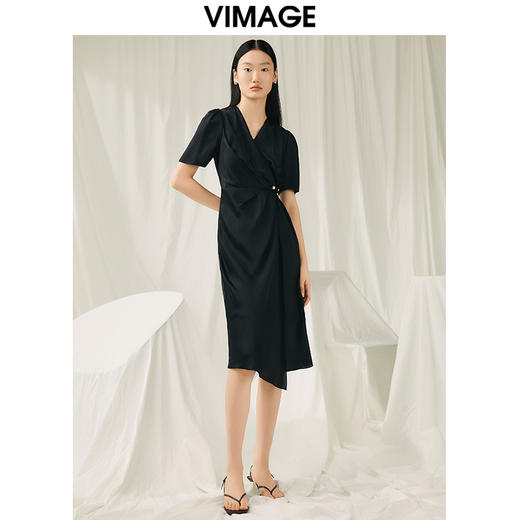 VIMAGE纬漫纪夏季新品V领高腰显瘦气质连衣裙V1907536 商品图2