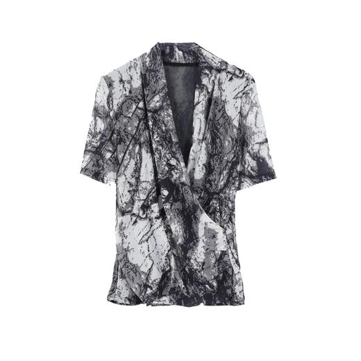 V领网纱打底衫上衣时尚印花交叉褶皱显瘦小衫KQL-460H2392 商品图4