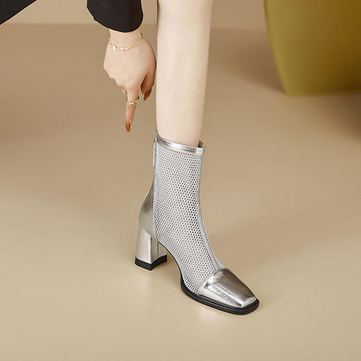 时尚个性，牛漆皮拼接网纱后拉链短靴NWS-A7263 商品图6