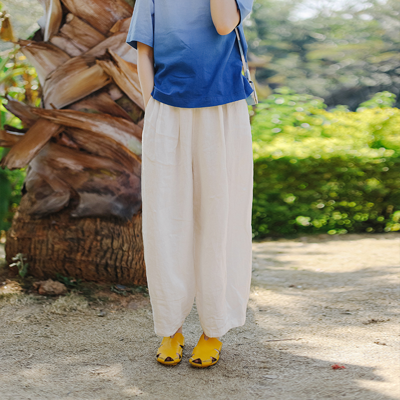 绽放128朵/亚麻日系休闲九分裤