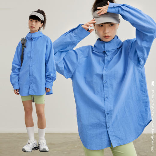 CryingCenter 亮彩蓝高领宽松版连帽防晒衬衫 哭喊中心 商品图1