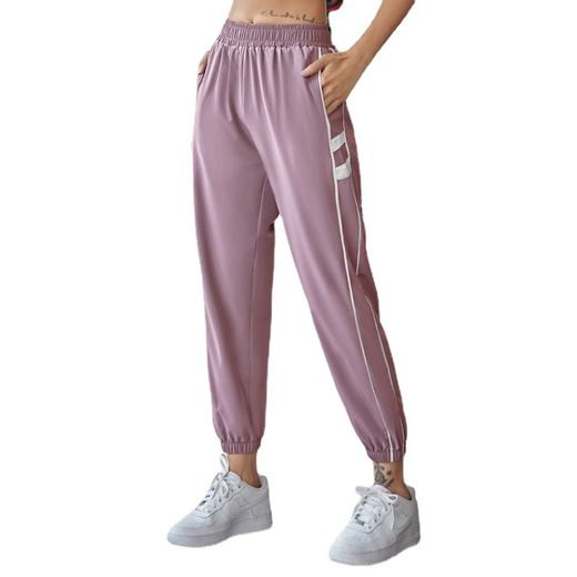 「三款配色！轻柔垂坠」宽松条纹收腰束脚跑步运动裤女夏季薄款高腰显瘦瑜伽九分裤下装 商品图4