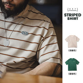 工装优选 日系复古细条纹撞色短袖T恤cityboy圆领宽松半袖tee男夏