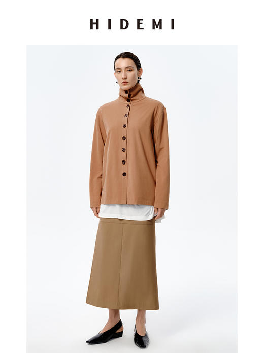 HIDEMI极简设计感纽扣针织多穿立领上衣 太妃色/抹茶绿 商品图1