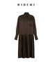 HIDEMI 缎面褶皱衬衫设计感百褶连衣裙 巧克力棕/微光绿 商品缩略图12