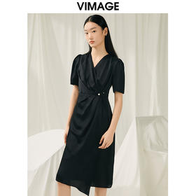 VIMAGE纬漫纪夏季新品V领高腰显瘦气质连衣裙V1907536