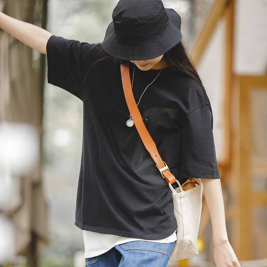 马登女装美式复古黑色纯棉t恤圆领套头机能口袋拉链短袖上衣春夏 商品图3