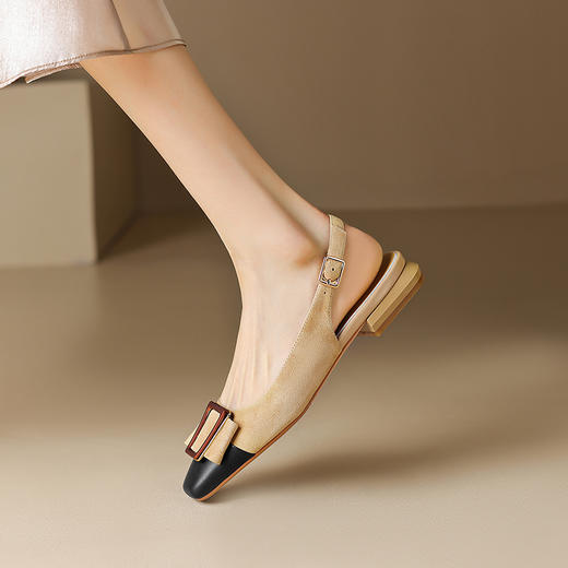 复古方头包头方扣，一字式后空凉鞋YF-D514-A23 商品图4