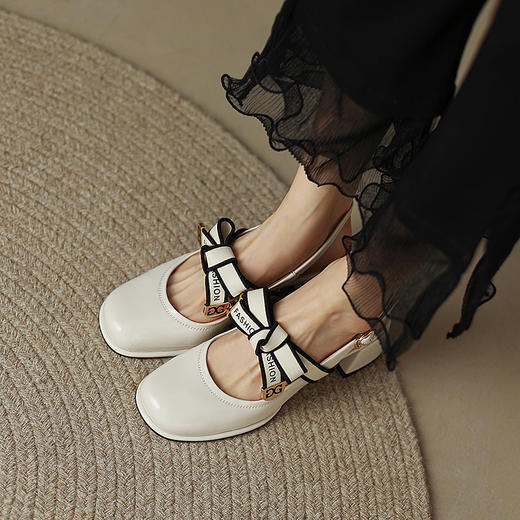 一字带蝴蝶结，方头粗跟高跟鞋YF-D20106-2 商品图9