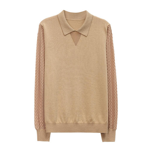 QY YM6975娃娃领镂空针织衫洋气纯色宽松上衣 商品图4