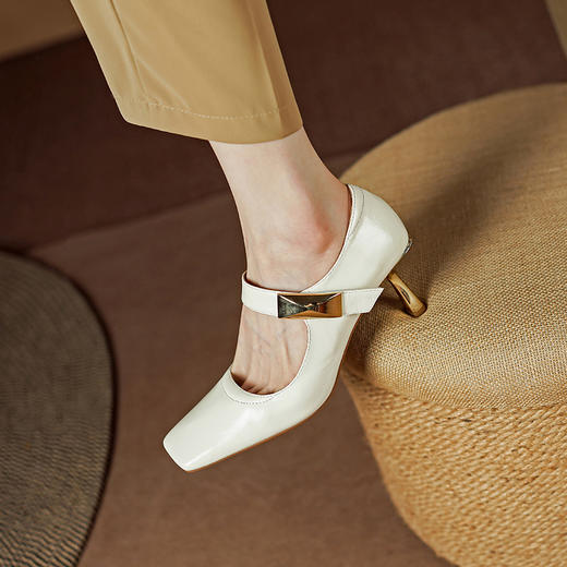 法式复古，里外全头层皮女人味方头细跟单鞋PS1276 商品图2