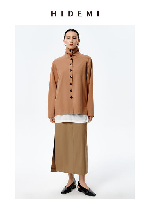 HIDEMI极简设计感纽扣针织多穿立领上衣 太妃色/抹茶绿 商品图3