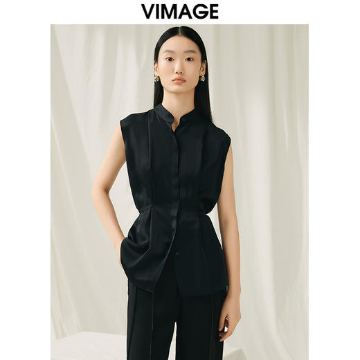 VIMAGE纬漫纪夏季新款通勤气质显瘦百搭无袖衬衣V1909518 商品图0