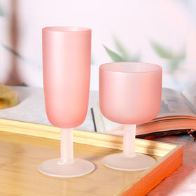 【好物推荐】中古落日杯粉色磨砂玻璃杯水晶高脚杯矮脚红酒杯