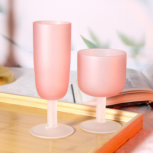 【好物推荐】中古落日杯粉色磨砂玻璃杯水晶高脚杯矮脚红酒杯 商品图0