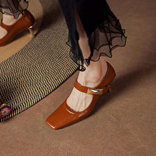 法式复古，里外全头层皮女人味方头细跟单鞋PS1276 商品图5