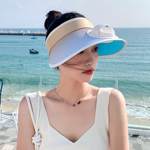 【氧气感风扇帽！行走的“空调”】黑科技防晒帽，出街百搭利器，遮阳帽女夏季彩色渐变户外空顶帽日系出游大檐帽可折叠调节帽夏日 商品图0