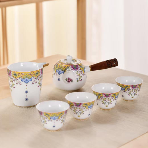 成艺珐琅彩功夫茶具琴瑟和鸣侧把壶茶具组 商品图0