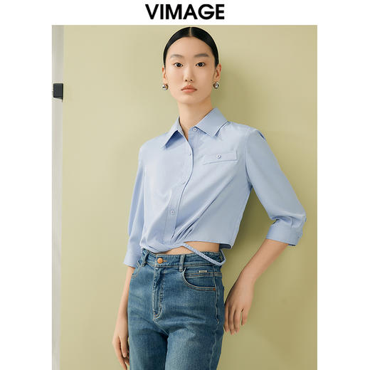 VIMAGE纬漫纪夏季新款百搭小众设计感短款衬衣衬衫V1909517 商品图1
