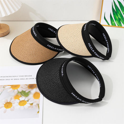 【UPF50+！超防晒的空顶草帽】遮阳帽女夏防紫外线大帽檐沙滩草帽骑车遮脸太阳帽子夏日 商品图2