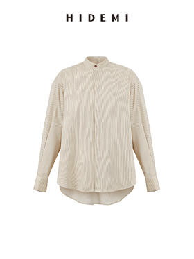 HIDEMI 原色水洗色织极简圆领廓形宽松衬衫