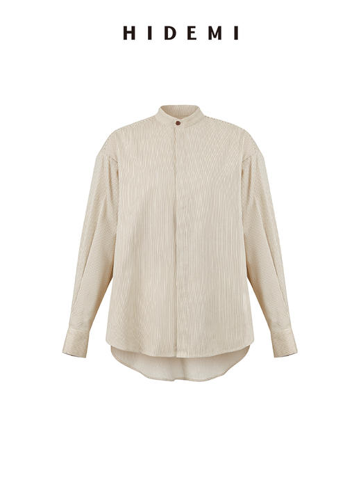 HIDEMI 原色水洗色织极简圆领廓形宽松衬衫 商品图0