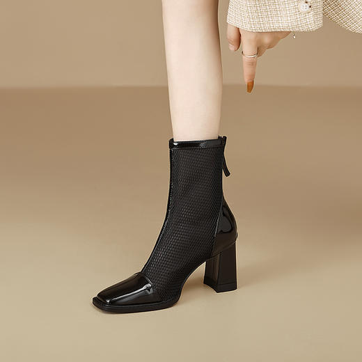 时尚个性，牛漆皮拼接网纱后拉链短靴NWS-A7263 商品图4