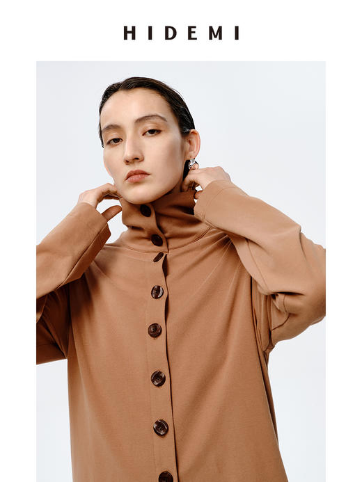 HIDEMI极简设计感纽扣针织多穿立领上衣 太妃色/抹茶绿 商品图6