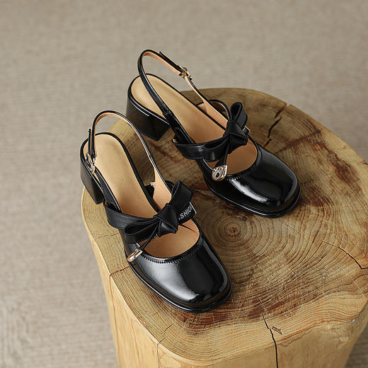一字带蝴蝶结，方头粗跟高跟鞋YF-D20106-2 商品图5