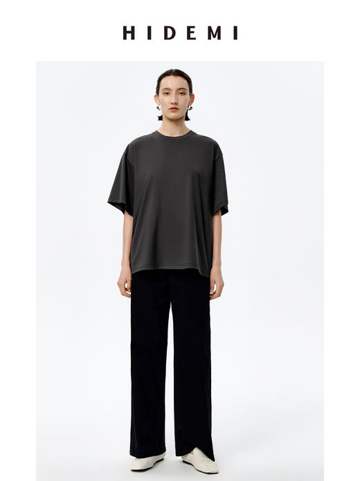 HIDEMI 自然棉系列廓形宽松短袖T恤 白色/深灰/豆乳色/巧克力色 商品图10