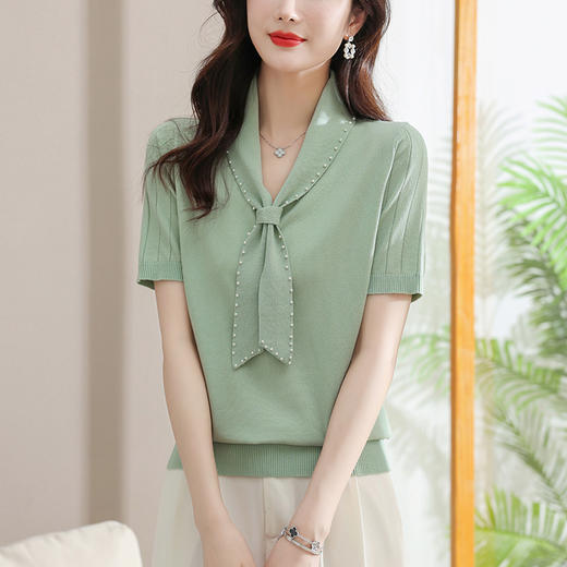 冰丝针织衫t恤薄款上衣，蝴蝶结洋气减龄小衫CC-101-91243 商品图7