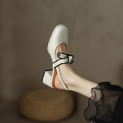 一字带蝴蝶结，方头粗跟高跟鞋YF-D20106-2 商品图11